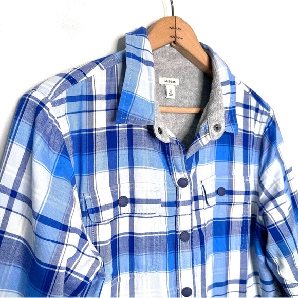 L.L. Bean Women's Fleece-Lined Flannel Shirt Snap-Front Plaid Blue Capri Size S - Picture 6 of 12